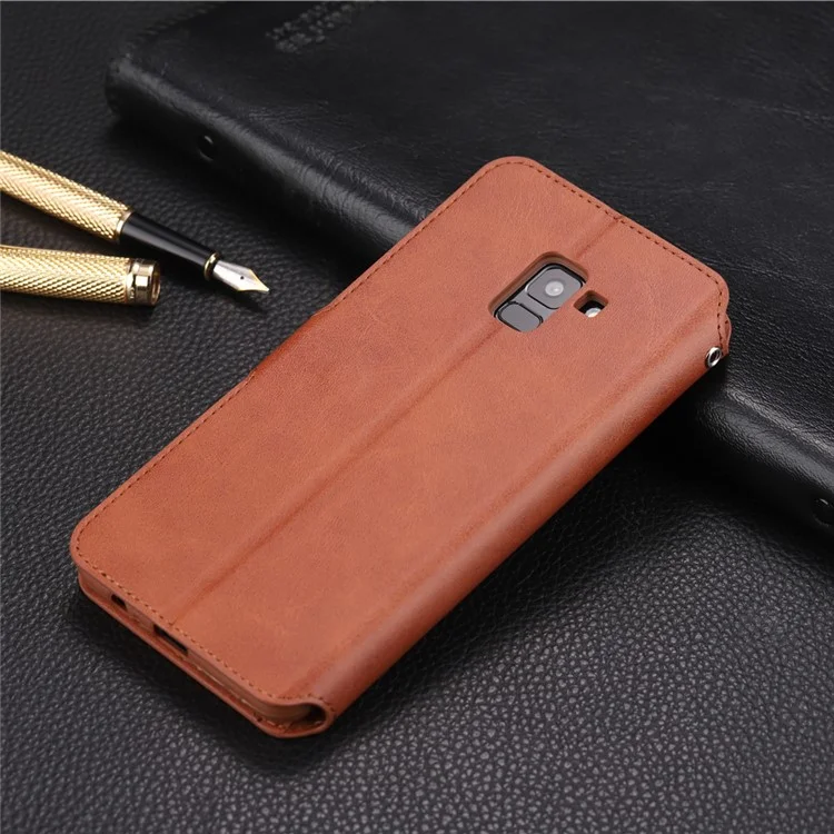 AZNS Wallet Leather Stand Case for Samsung Galaxy A8 (2018) - Brown