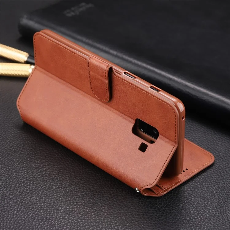 AZNS Wallet Leather Stand Case for Samsung Galaxy A8 (2018) - Brown