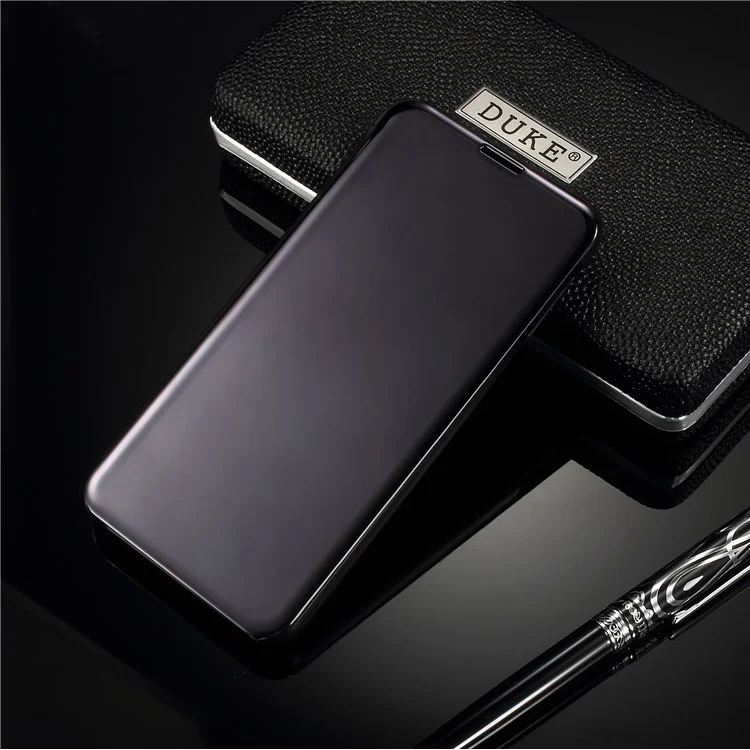 Caso de Suporte de Couro de Superfície Espelhada de Eletroplatina para Samsung Galaxy S10e - Preto