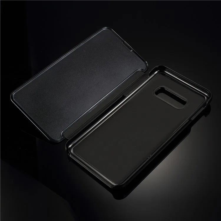 Caso de Suporte de Couro de Superfície Espelhada de Eletroplatina para Samsung Galaxy S10e - Preto