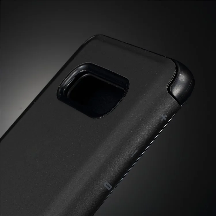 Electroplating Mirror Surface View Window Leather Stand Case for Samsung Galaxy S10e - Black