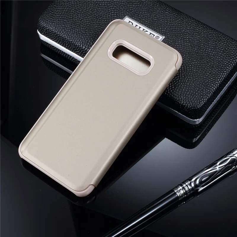 For Samsung Galaxy S10e Flip Leather Cover with Stand Full Body Protective Phone Case - Gold