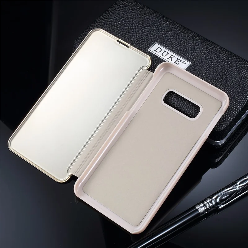 For Samsung Galaxy S10e Flip Leather Cover with Stand Full Body Protective Phone Case - Gold
