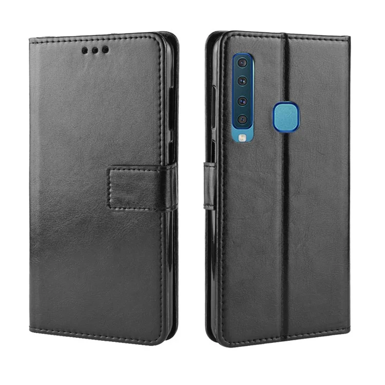 Crazy Horse Leder Brieftasche Cover Für Samsung Galaxy A9 (2018) / A9 Star Pro / A9s - Schwarz