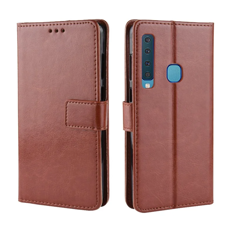 Crazy Horse Leather Wallet Case Phone Cover for Samsung Galaxy A9 (2018) / A9 Star Pro / A9s - Brown
