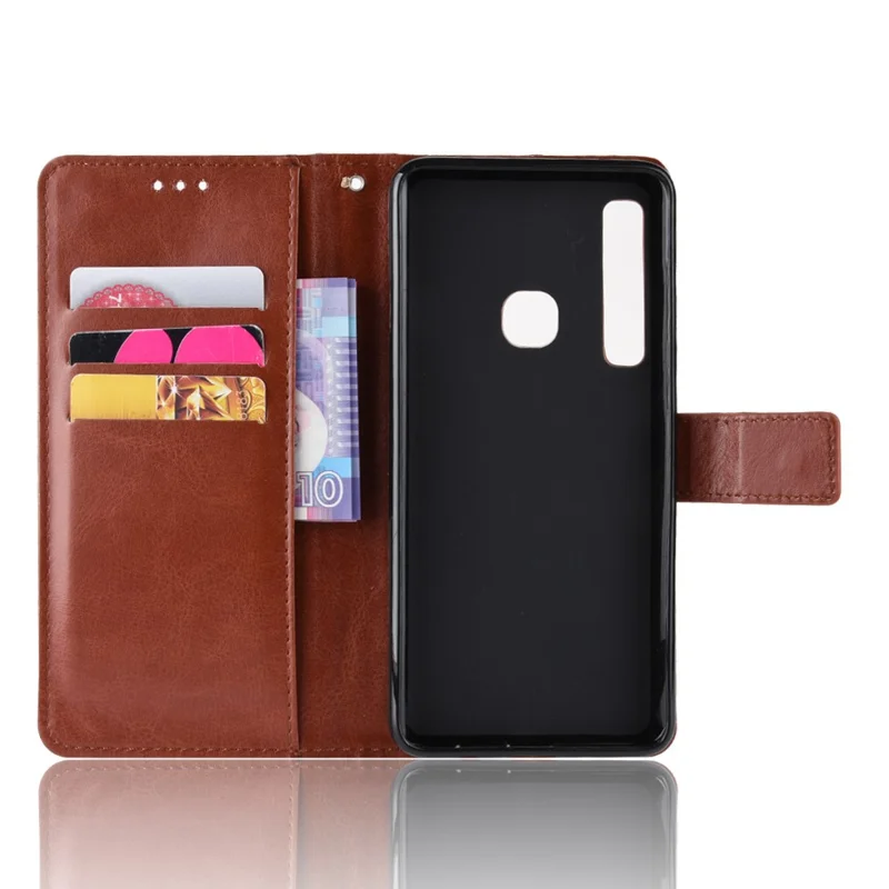 Crazy Horse Leather Wallet Case Phone Cover for Samsung Galaxy A9 (2018) / A9 Star Pro / A9s - Brown