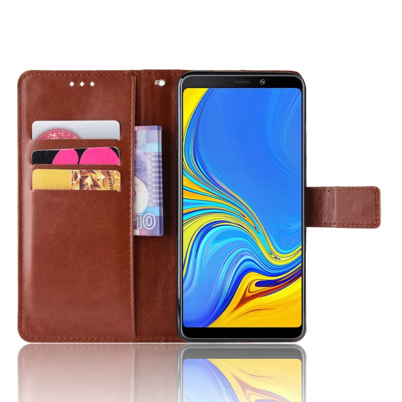 Crazy Horse Leather Wallet Case Phone Cover for Samsung Galaxy A9 (2018) / A9 Star Pro / A9s - Brown