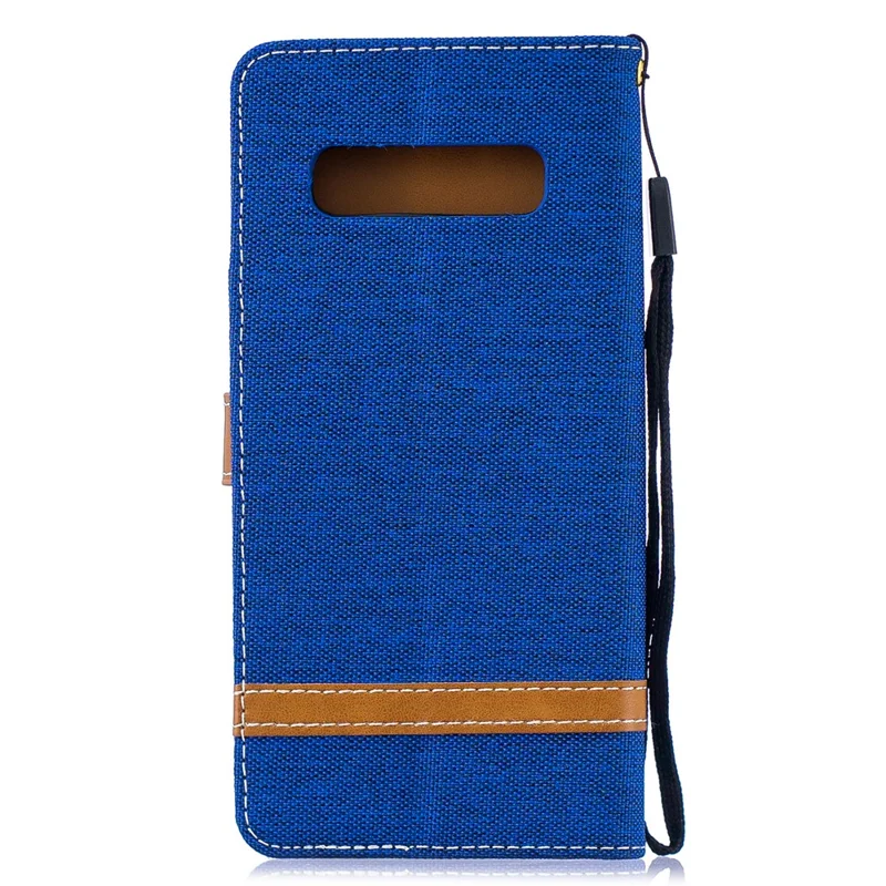 Two-tone Jean Cloth PU Leather Flip Protective Case for Samsung Galaxy S10 Plus - Baby Blue