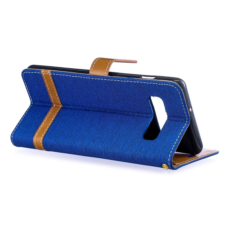 Two-tone Jean Cloth PU Leather Flip Protective Case for Samsung Galaxy S10 Plus - Baby Blue
