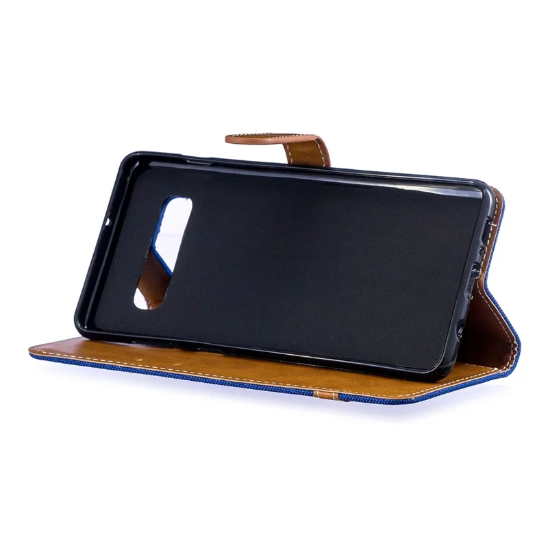 Two-tone Jean Cloth PU Leather Flip Protective Case for Samsung Galaxy S10 Plus - Baby Blue