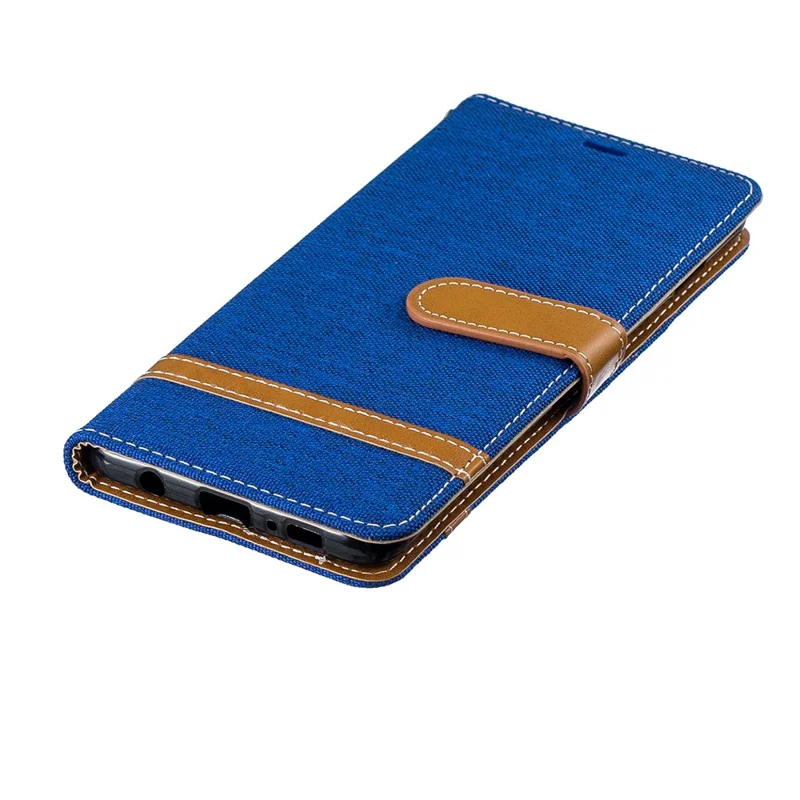 Two-tone Jean Cloth PU Leather Flip Protective Case for Samsung Galaxy S10 Plus - Baby Blue