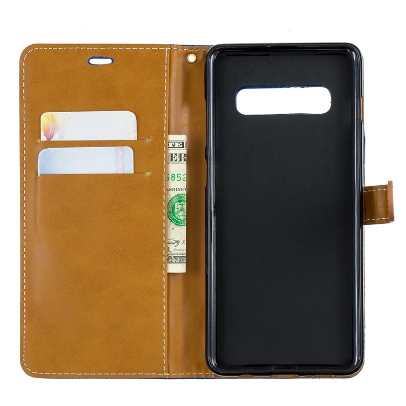 Two-tone Jean Cloth PU Leather Flip Protective Case for Samsung Galaxy S10 Plus - Baby Blue