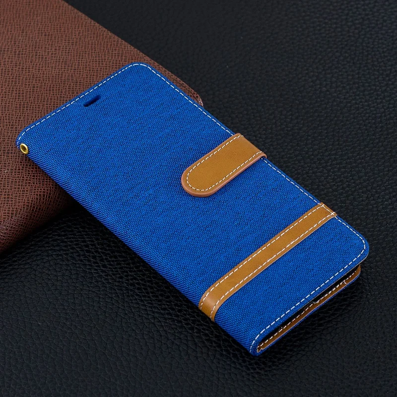 Two-tone Jean Cloth PU Leather Flip Protective Case for Samsung Galaxy S10 Plus - Baby Blue