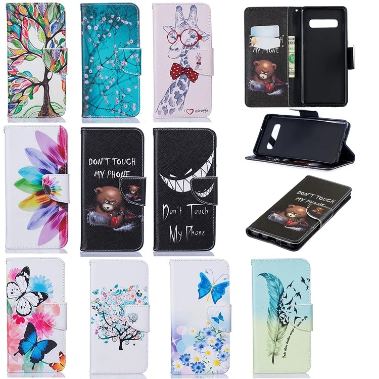 Capa de Proteção de Telefone Celular em Couro PU com Impressão de Padrão para Samsung Galaxy S10 Plus - Wintersweet