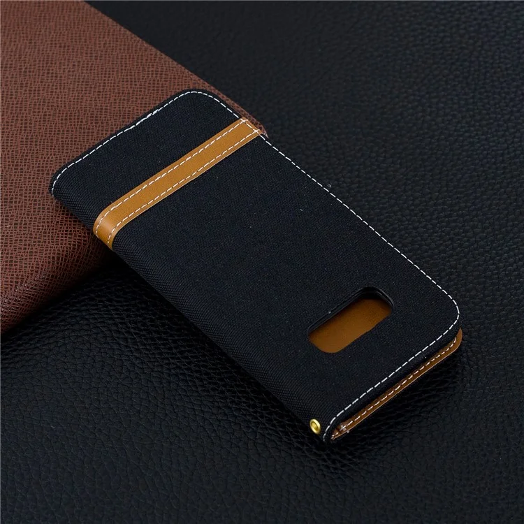 Capa de Couro PU de Tecido Jeans Bicolor para Samsung Galaxy S10e - Preto