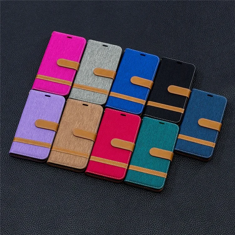 Capa de Couro PU de Tecido Jeans Bicolor para Samsung Galaxy S10e - Preto