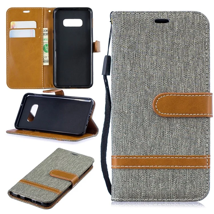 Two-tone Jean Cloth PU Leather Flip Cover for Samsung Galaxy S10e - Grey