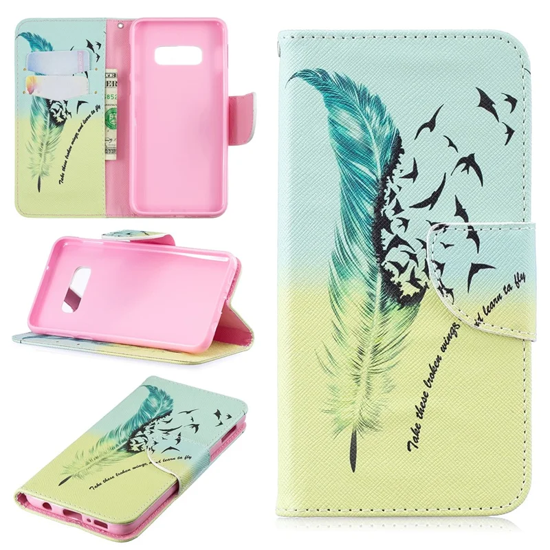 For Samsung Galaxy S10e Pattern Printing PU Leather Flip Phone Cover - Feather Pattern