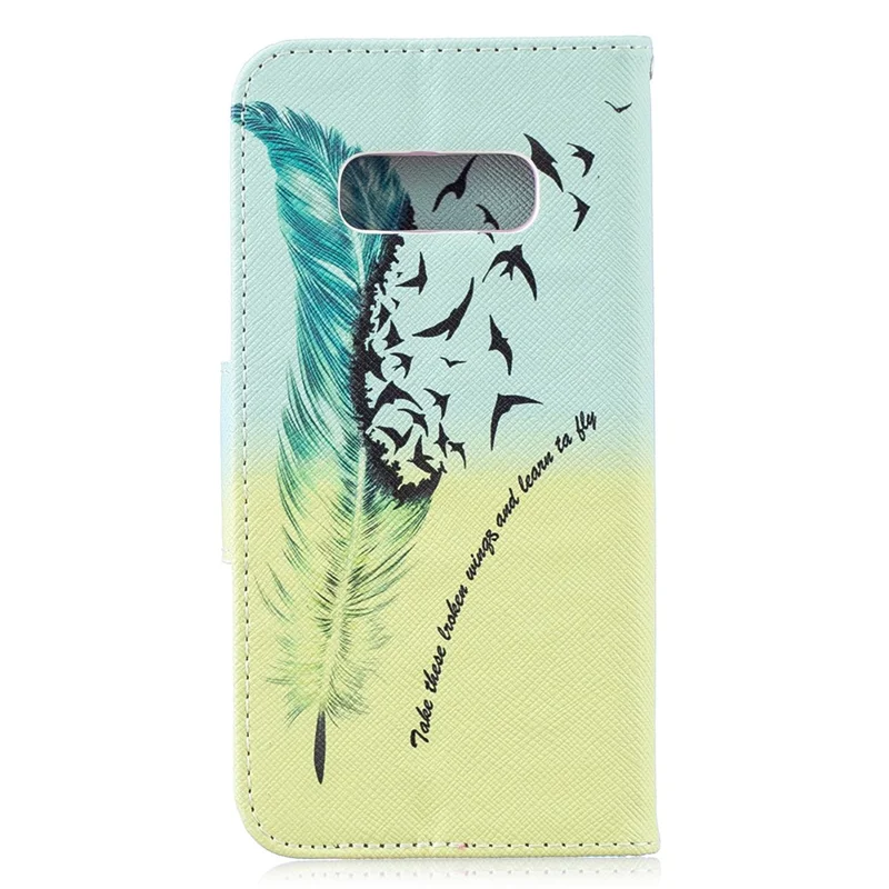 For Samsung Galaxy S10e Pattern Printing PU Leather Flip Phone Cover - Feather Pattern