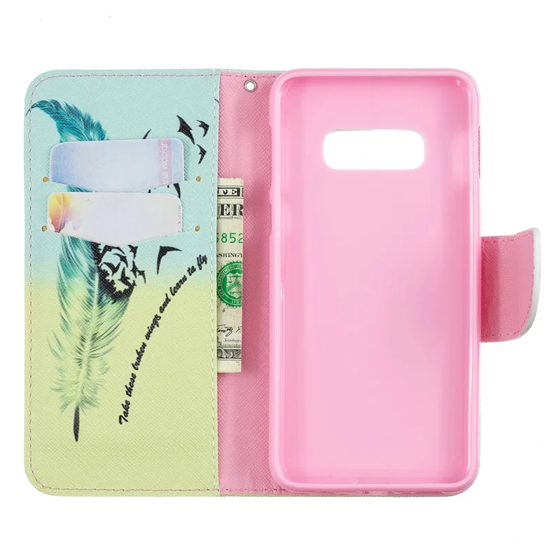 For Samsung Galaxy S10e Pattern Printing PU Leather Flip Phone Cover - Feather Pattern