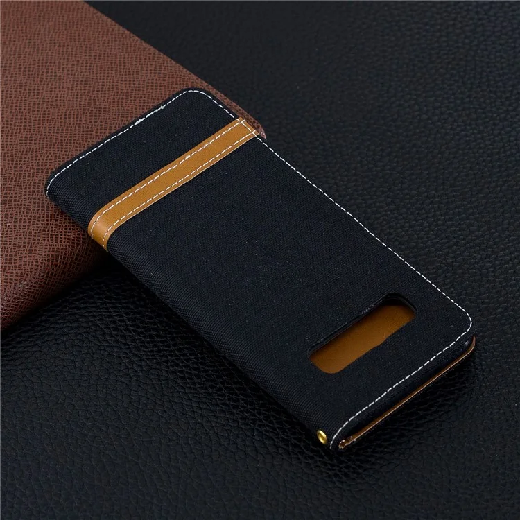 Two-tone Jean Cloth PU Leather Flip Case for Samsung Galaxy S10 - Black