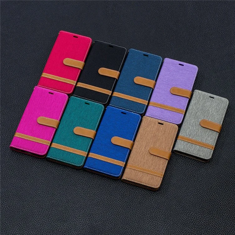 Funda de cuero de poliuretano y tela vaquera de dos tonos para Samsung Galaxy S10 - Negro
