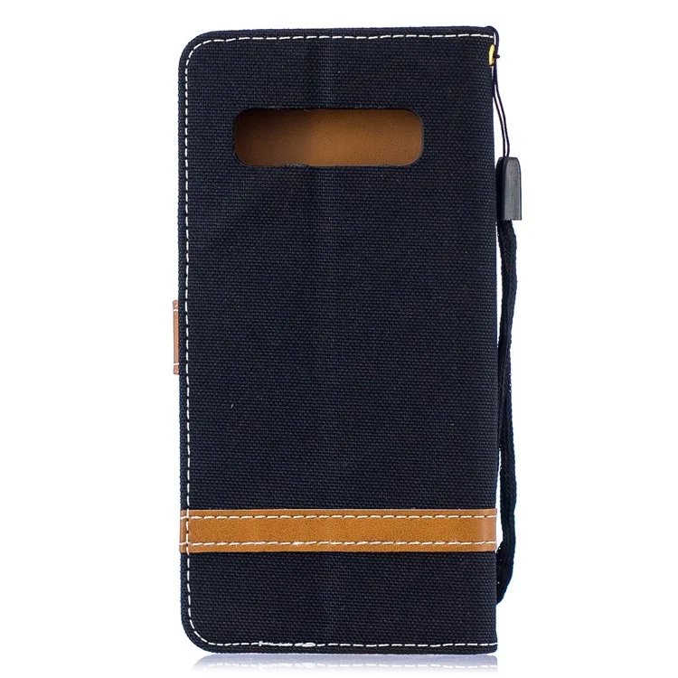 Two-tone Jean Cloth PU Leather Flip Case for Samsung Galaxy S10 - Black