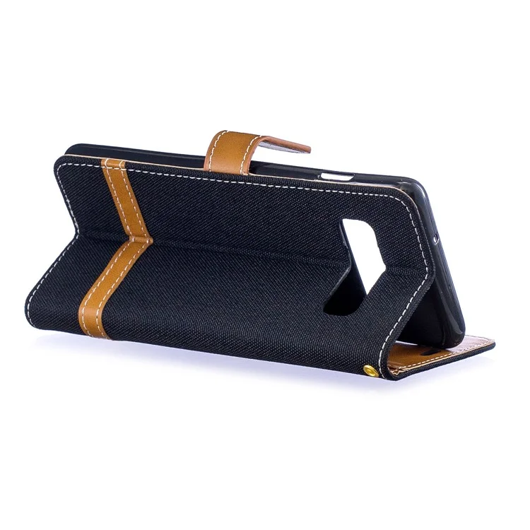 Funda de cuero de poliuretano y tela vaquera de dos tonos para Samsung Galaxy S10 - Negro