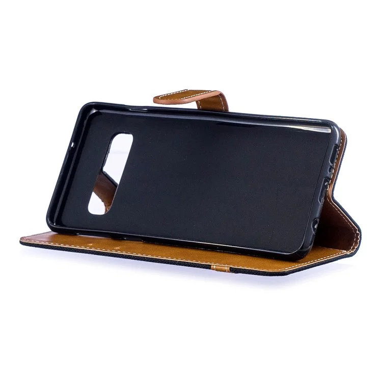 Funda de cuero de poliuretano y tela vaquera de dos tonos para Samsung Galaxy S10 - Negro