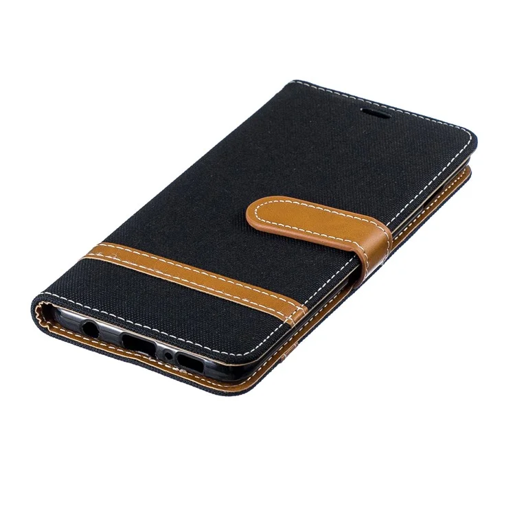 Two-tone Jean Cloth PU Leather Flip Case for Samsung Galaxy S10 - Black