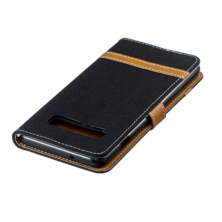 Two-tone Jean Cloth PU Leather Flip Case for Samsung Galaxy S10 - Black