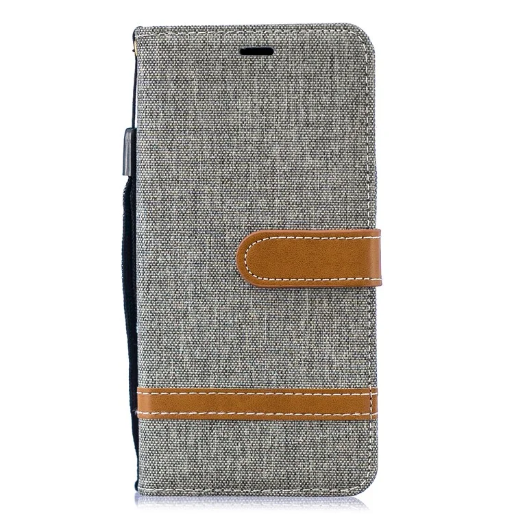 Two-tone Jean Cloth PU Leather Flip Cover for Samsung Galaxy S10 - Grey