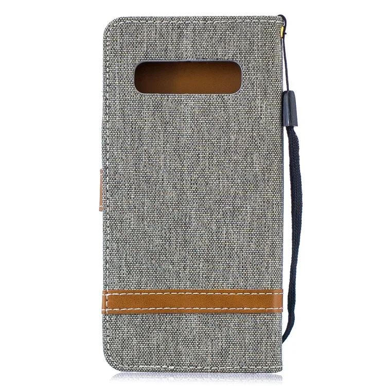 Two-tone Jean Cloth PU Leather Flip Cover for Samsung Galaxy S10 - Grey