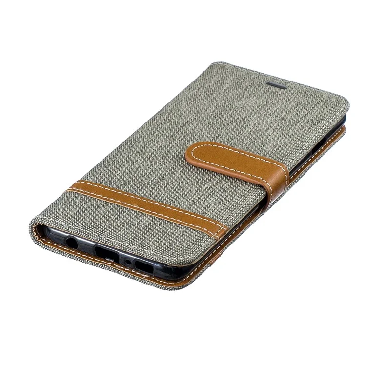 Cubierta de Cuero PU de Tela Jean de Dos Tonos Para Samsung Galaxy S10 - Gris