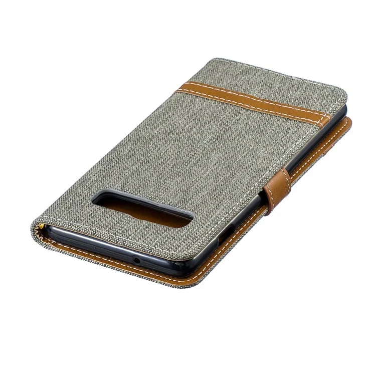 Two-tone Jean Cloth PU Leather Flip Cover for Samsung Galaxy S10 - Grey