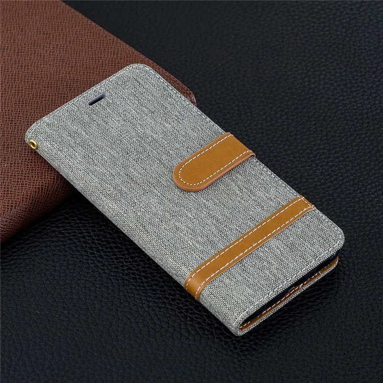 Cubierta de Cuero PU de Tela Jean de Dos Tonos Para Samsung Galaxy S10 - Gris