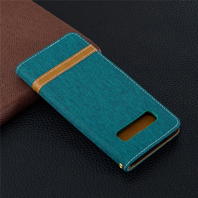 Two-tone Jean Cloth PU Leather Flip Mobile Phone Case for Samsung Galaxy S10 - Green