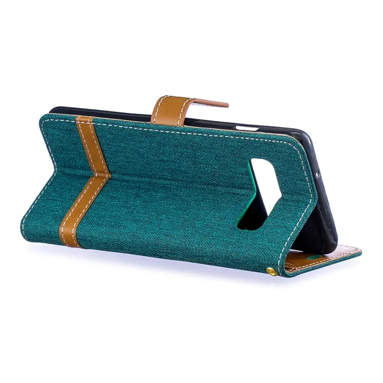 Two-tone Jean Cloth PU Leather Flip Mobile Phone Case for Samsung Galaxy S10 - Green
