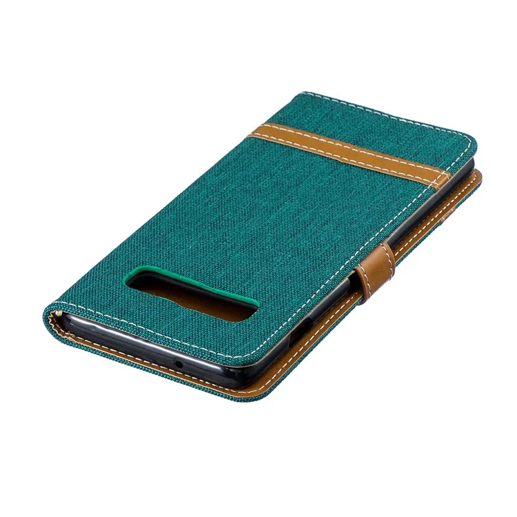 Two-tone Jean Cloth PU Leather Flip Mobile Phone Case for Samsung Galaxy S10 - Green
