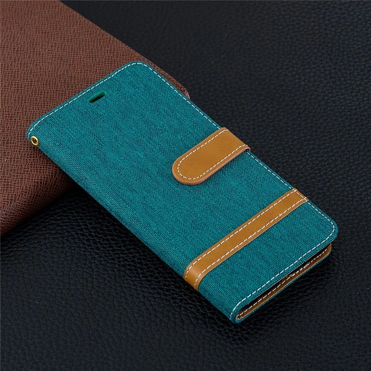 Two-tone Jean Cloth PU Leather Flip Mobile Phone Case for Samsung Galaxy S10 - Green