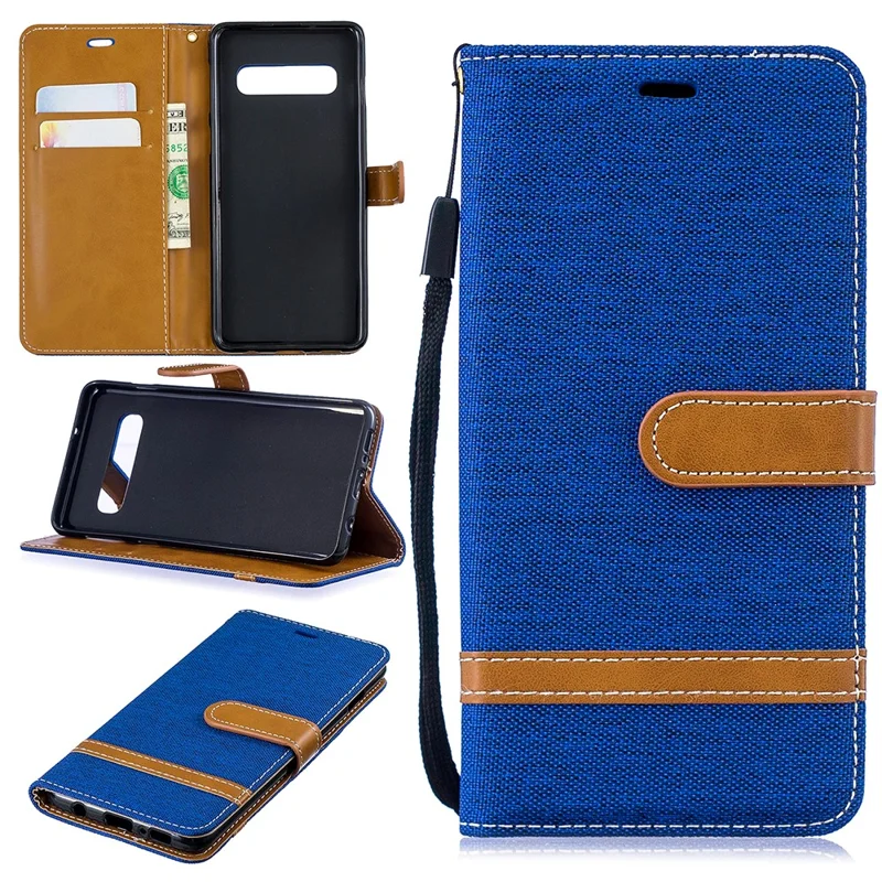 Two-tone Jean Cloth PU Leather Flip Protective Case for Samsung Galaxy S10 - Baby Blue