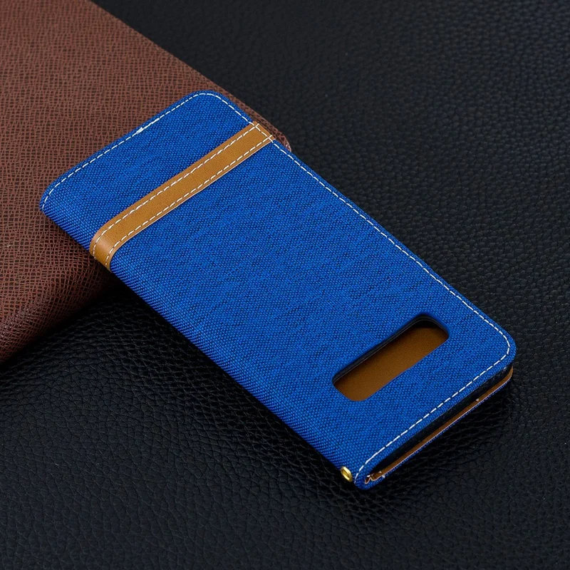 Two-tone Jean Cloth PU Leather Flip Protective Case for Samsung Galaxy S10 - Baby Blue