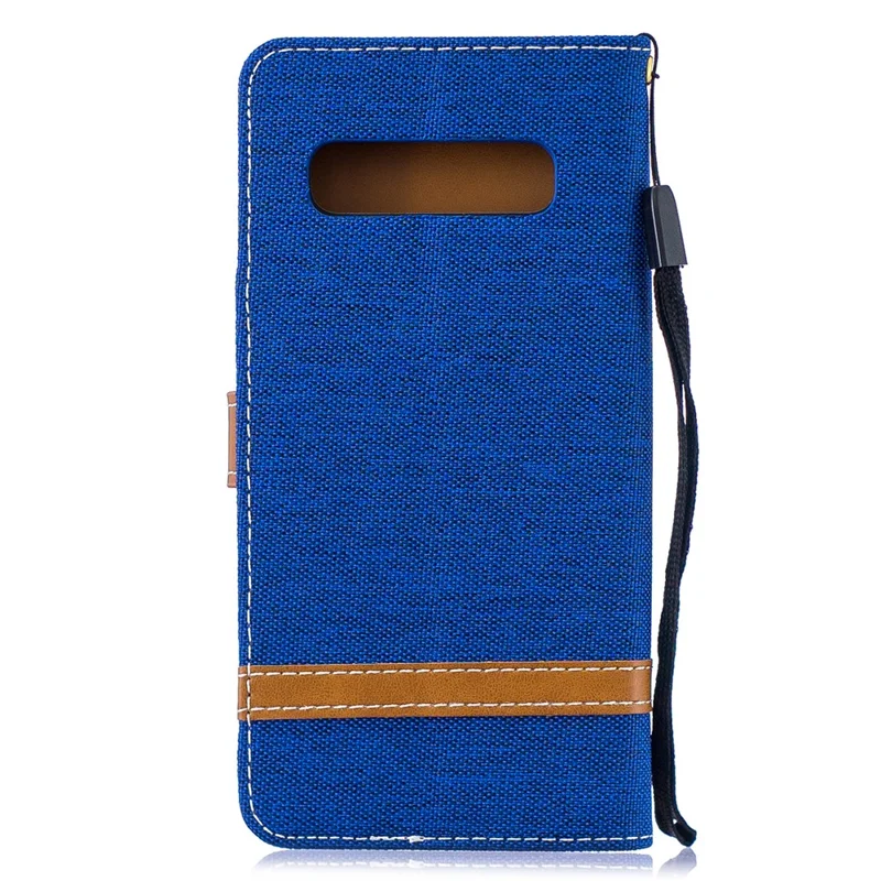 Two-tone Jean Cloth PU Leather Flip Protective Case for Samsung Galaxy S10 - Baby Blue