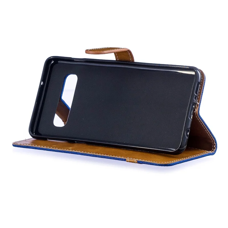 Two-tone Jean Cloth PU Leather Flip Protective Case for Samsung Galaxy S10 - Baby Blue