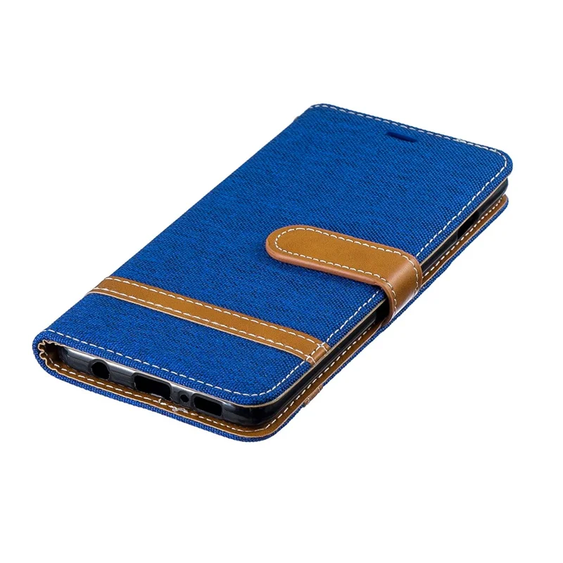 Two-tone Jean Cloth PU Leather Flip Protective Case for Samsung Galaxy S10 - Baby Blue