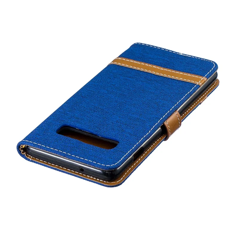 Two-tone Jean Cloth PU Leather Flip Protective Case for Samsung Galaxy S10 - Baby Blue