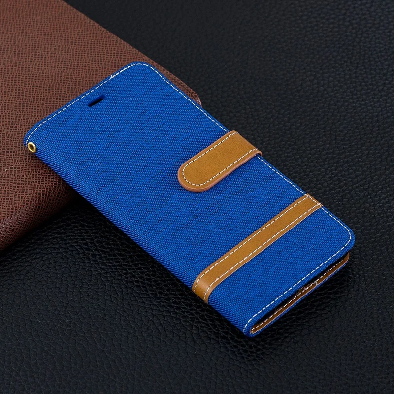 Two-tone Jean Cloth PU Leather Flip Protective Case for Samsung Galaxy S10 - Baby Blue