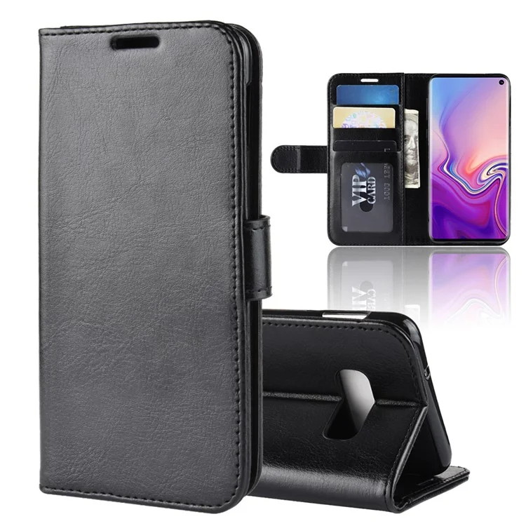 Crazy Horse Wallet Stand Leather Flip Case Для Samsung Galaxy S10e - Черный