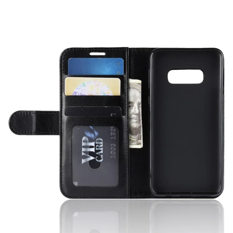 Crazy Horse Wallet Stand Leder Flip Hülle Für Samsung Galaxy S10e - Schwarz