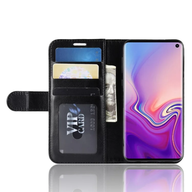 Crazy Horse Wallet Stand Leather Flip Case Для Samsung Galaxy S10e - Черный